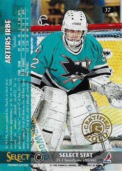 1994-95 Select - Certified Gold #37 Arturs Irbe Back