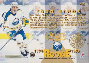 1994-95 Select - Certified Gold #195 Todd Simon Back
