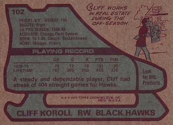 1979-80 Topps #102 Cliff Koroll Back