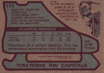 1979-80 Topps #113 Tom Rowe Back