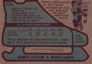 1979-80 Topps #120 Darryl Sittler Back
