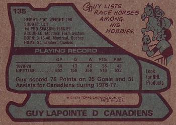 1979-80 Topps #135 Guy Lapointe Back