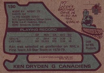 1979-80 Topps #150 Ken Dryden Back