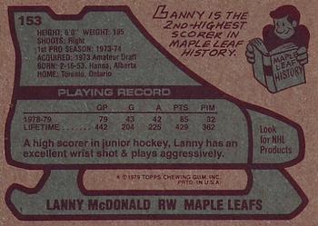 1979-80 Topps #153 Lanny McDonald Back