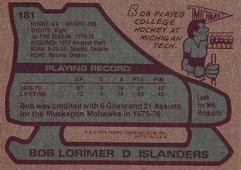 1979-80 Topps #181 Bob Lorimer Back