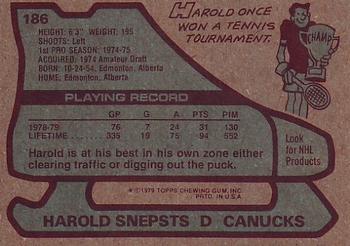 1979-80 Topps #186 Harold Snepsts Back