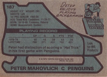 1979-80 Topps #187 Peter Mahovlich Back