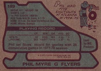 1979-80 Topps #189 Phil Myre Back