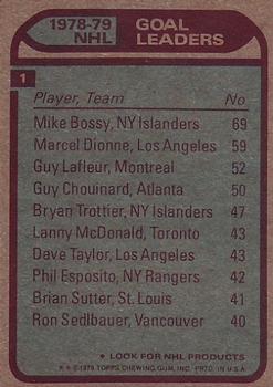 1979-80 Topps #1 Mike Bossy / Marcel Dionne / Guy Lafleur Back