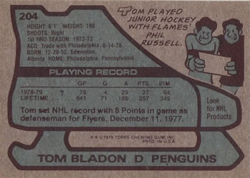 1979-80 Topps #204 Tom Bladon Back
