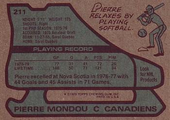 1979-80 Topps #211 Pierre Mondou Back