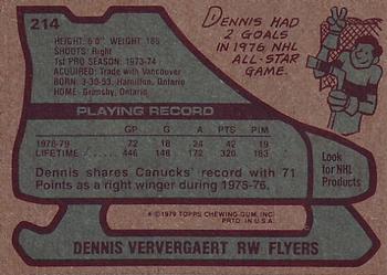 1979-80 Topps #214 Dennis Ververgaert Back
