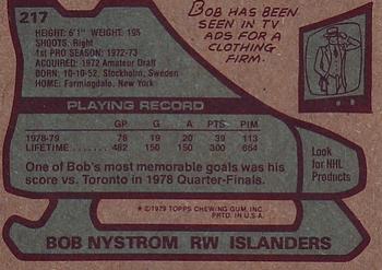 1979-80 Topps #217 Bob Nystrom Back