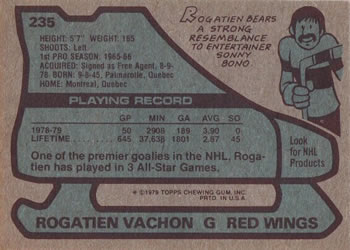 1979-80 Topps #235 Rogatien Vachon Back