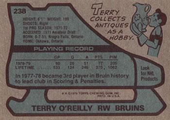 1979-80 Topps #238 Terry O'Reilly Back