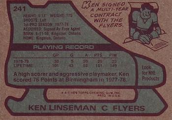 1979-80 Topps #241 Ken Linseman Back