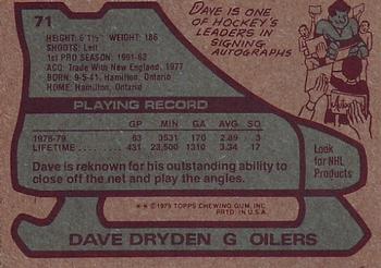 1979-80 Topps #71 Dave Dryden Back