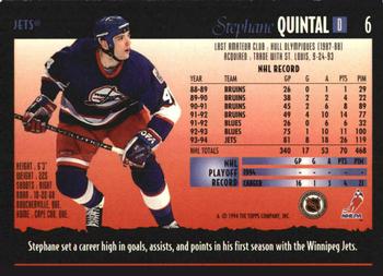 1994-95 Topps Premier - Special Effects #6 Stephane Quintal Back