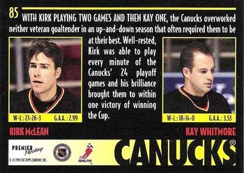 1994-95 Topps Premier - Special Effects #85 Kirk McLean / Kay Whitmore Back