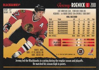 1994-95 Topps Premier - Special Effects #200 Jeremy Roenick Back