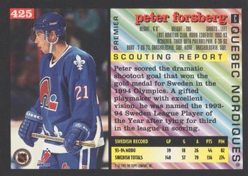 1994-95 PETER FORSBERG PINNACLE ICE BREAKERS CARD #479 QUEBEC