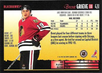 1994-95 Topps Premier - Special Effects #431 Brent Grieve Back