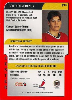 1995-96 Bowman - Draft Prospects #P10 Boyd Devereaux Back