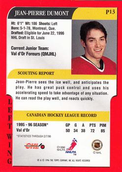1995-96 Bowman - Draft Prospects #P13 Jean-Pierre Dumont Back