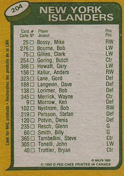 1980-81 O-Pee-Chee #204 Mike Bossy Back