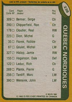 1980-81 O-Pee-Chee #238 Real Cloutier Back
