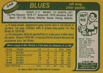1980-81 O-Pee-Chee #244 Brian Sutter Back