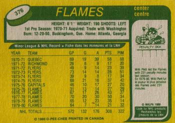 1980-81 O-Pee-Chee #376 Bill Clement Back