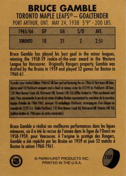 1995-96 Parkhurst 1966-67 #118 Bruce Gamble Back
