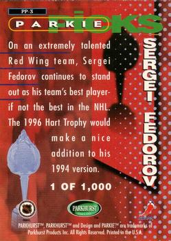 1995-96 Parkhurst International - Parkie Picks #PP-3 Sergei Fedorov Back