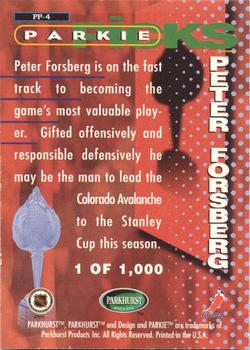 1995-96 Parkhurst International - Parkie Picks #PP-4 Peter Forsberg Back