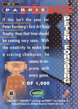 1995-96 Parkhurst International - Parkie Picks #PP-13 Peter Forsberg Back
