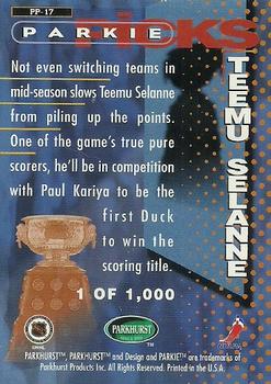 1995-96 Parkhurst International - Parkie Picks #PP-17 Teemu Selanne Back