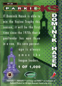 1995-96 Parkhurst International - Parkie Picks #PP-28 Dominik Hasek Back