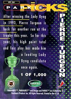 1995-96 Parkhurst International - Parkie Picks #PP-50 Pierre Turgeon Back