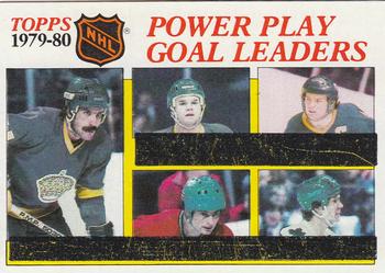 1980-81 Topps #165 1979-80 Power Play Goal Leaders (Charlie Simmer / Marcel Dionne / Danny Gare / Steve Shutt / Darryl Sittler) Front