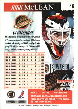 1995-96 Score - Black Ice #49 Kirk McLean Back