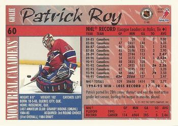 1995-96 Topps - O-Pee-Chee #60 Patrick Roy Back