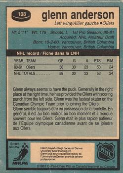 1981-82 O-Pee-Chee #108 Glenn Anderson Back