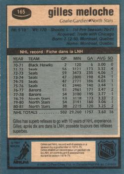 1981-82 O-Pee-Chee #165 Gilles Meloche Back