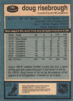 1981-82 O-Pee-Chee #190 Doug Risebrough Back