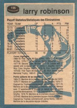 1981-82 O-Pee-Chee #196 Larry Robinson Back