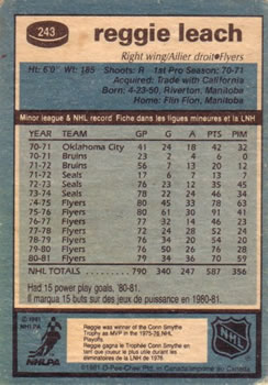 1981-82 O-Pee-Chee #243 Reggie Leach Back
