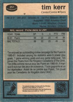 1981-82 O-Pee-Chee #251 Tim Kerr Back