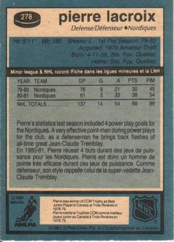1981-82 O-Pee-Chee #278 Pierre Lacroix Back