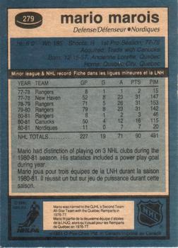 1981-82 O-Pee-Chee #279 Mario Marois Back